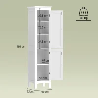 kleankin Tall Bathroom Storage Unit, Slim Bathroom Cabinet with Adjustable Shelves and Double Door, White(m-3)