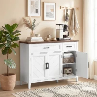 HOMCOM Sideboard, Aufbewahrung mit 3 Chevron-Türen, 2 Schubladen und 2 verstellbaren Einlegeböden, 110 x 35 x 80,5 cm, Weiß(m-2)