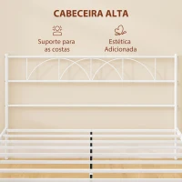 HOMCOM Cama de Casal com Cabeceira de Ripas de Aço e Espaço de Arrumação Debaixo da Cama Carga 330 kg 161,5x208x98 cm Branca(m-4)
