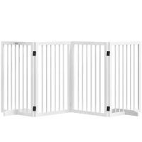 PawHut Barrière de sécurité modulable pliable pour animaux de compagnie avec pied de support, bois massif, 206 x 35,5 x 76 cm(m-12)
