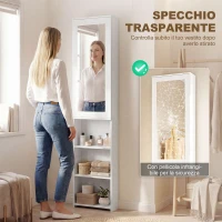 HOMCOM Mobile Asse da Stiro Pieghevole a 6 Ripiani con Specchio e 2 Ganci, in Legno e Poliestere, 107x35x174 cm, Bianco(m-6)