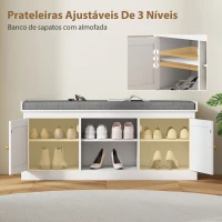HOMCOM Banco Sapateira com Assento Acolchoado Portas em Vime e Prateleira Aberta para 9 Pares de Sapatos 105x35x47 cm Branco(m-7)