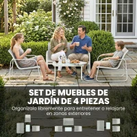 Outsunny Conjunto Jardín Exterior de 4 Piezas con Sofá de 2 Plazas 2 Sillones Mesa de Vidrio Templado Tela Textilene Gris Claro(m-4)