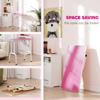 PawHut 32" Foldable Dog Grooming Table Pet Drying Beauty Table Adjustable Fixed Arm Rubber Top, Pink(m-5)