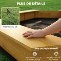 AIYAPLAY Bac à sable en bois avec auvent, bac à sable enfant extérieur avec 4 bancs, doublure de fond, jaune(m-8)