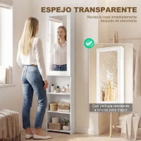 HOMCOM Mueble de Plancha con Espejo Tabla de Planchar Plegable 6 Compartimentos 2 Ganchos 107x35x174 cm Blanco(m-6)