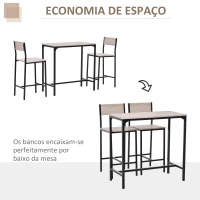 HOMCOM Conjunto de Mesa de Bar com 2 Bancos Conjunto de 3 Peças com 2 Bancos com Encosto e Apoio para Pés Design Industrial Madeira e Preto(m-5)