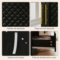 HOMCOM Roupeiro com Espelho 2 Portas e 2 Gavetas Relevo de Diamante Barra para Pendurar Estilo Moderno 80x50x180 cm Preto(m-8)