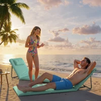 Outsunny Conjunto de 2 Esterillas de Playa Plegable con Respaldo Ajustable Reposacabezas Acolchado 146x50x2 cm Verde(m-9)