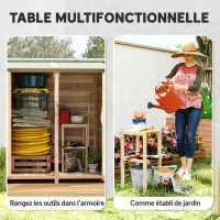 Outsunny Abri de jardin en bois armoire de jardin en bois avec table, toit en asphalte, 140 x 75 x 157 cm, effet bois naturel(m-4)