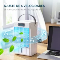 HOMCOM Mini Enfriador de Aire 4 en 1 con 4 Velocidades 2 Modos de Nebulización Luz LED RGB de 7 Colores Blanco(m-5)