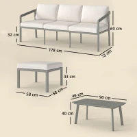 Outsunny 3-teiliges Gartenmöbel-Set mit 3-Sitzer, Fußhocker, Couchtisch und Kissen Braun und Beige(m-3)