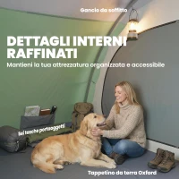 Outsunny Grande Tenda Multi-Stanza per 2-4 Persone, con Finestre e Veranda, Verde(m-8)