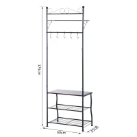 HOMCOM Portant porte-manteaux vestiaire d'entrée style néo-rétro fer forgé multi-rangements 60L x 35l x 175H cm noir(m-3)