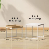 HOMCOM Lot de 2 tables basses gigognes carrées, tables gigognes de salon avec cadre en acier, style moderne, blanc(m-3)
