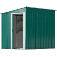 Outsunny Capanno Attrezzi in Metallo 1.5x2m con Base, Porta Scorrevole e Tetto Inclinato, Verde(m-10)