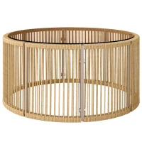 Outsunny Table Basse de Jardin Ronde en Résine Tressée, Plateau en Verre Trempé et Cadre en Acier Galvanisé, 70x70x33cm, Marron(m-12)