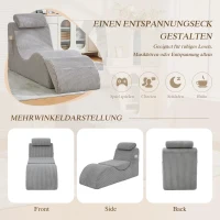 Moderner Freizeit-Sessel mit ergonomischer Rückenlehne, abnehmbarem Sitzkissen und Seitentasche, 160 x 66 x 90 cm, Hellgrau(m-7)