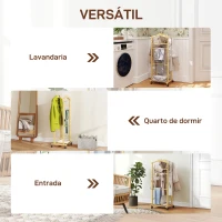 HOMCOM Cabide de Pé de Bambu Cabide com Rodas Suportes para Roupas Barras para Calças Bandeja e Sapateira  47x33,7x105,5 cm Madeira(m-7)