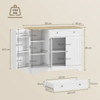 HOMCOM Credenza Moderna con Spazio di Archiviazione, Mobile Buffet con Cassetto, Ripiani Regolabili, Piccola Dispensa da Cucina con Ripiani Porta, Bianco(m-3)