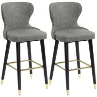HOMCOM Bar Stools Set of 2, PU Leather Barstools with Back, Footrest and Wood Legs for Kitchen, Counter, Breakfast Bar, Grey(m-1)