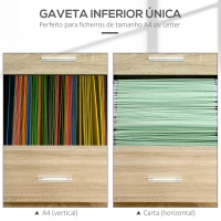 HOMCOM Bloco de Gaveta para Escritório com 2 Compartimentos com Rodas Arquivador Móvel para Arquivos A4 ou Documentos 39,5x39x58,5 cm Carvalho(m-5)