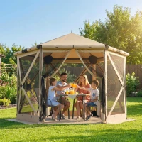 Outsunny 3 m x 2,6 m Sechseck-Pavillon mit 6 Seiten und Tragetasche, wasserdicht, UV-beständig, Partyzelt(m-2)