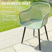 Outsunny Garden Chairs Set of 4, Garden Dining Chairs with Cut Out Diamond Back and Armrests for Patio, Balcony, Terrace, Green(m-4)