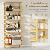 HOMCOM Estante de Bambu de 6 Níveis Prateleiras Ajustáveis para Espaços Pequenos Casa de Banho  Cozinha 60x26x161 cm Madeira(m-4)
