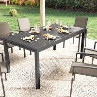 Outsunny Table de Jardin Extensible Plateau Aluminium Effet Bois Pieds Réglables 8-10 Personnes 214x85x75cm Gris Anthracite(m-8)