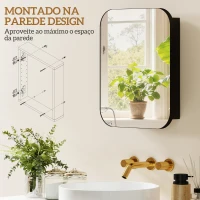 HOMCOM Armário de Casa de Banho com Espelho, Design com Bordas Arredondadas e Prateleiras Ajustáveis 40,2x10,2x50,9 cm Preto(m-4)