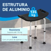 HOMCOM Banco de Duche com Altura Ajustável em 8 Posições com Base de Borracha Antiderrapante 50x36x39,5-56,5 cm Preto(m-4)