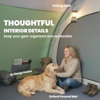 Outsunny Tunneltent 4 Personen Familietent met 2 Slaapcabines Voorruimte 4 Ramen Grondzeil Stahoogte 3000 mm waterkolom(m-8)