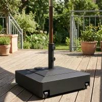 Outsunny Base per Ombrellone a Rotelle con Freni, con Acqua 40kg/Sabbia 61kg, per Pali Ombrelloni da Ø35/38/48mm, Nero(m-2)