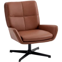 HOMCOM Poltrona de Sala Estofada em PU Poltrona de Leitura com Assento Acolchoado Apoios de Braços Pernas Metálicas Castanho(m-1)