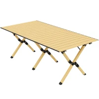 Outsunny Table de camping 117 x 60 cm Aluminium Table pliante avec plateau enroulable effet bois Sac de transport étanche(m-1)