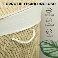 HOMCOM Cesto de Roupa Suja com Tampa 144L Cesto de Roupa Suja de Bambu com 3 Compartimentos 60x40x60 cm Creme(m-7)