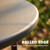 Outsunny 48 cm Round Garden Side Table, Small Metal Outdoor Garden Table with Rolled Edge, Dark Grey(m-4)
