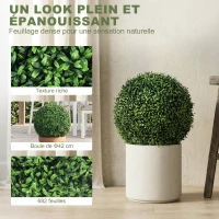 HOMCOM Lot de 2 boules de buis artificielles en pot, résistantes aux UV, 42 cm, pour décoration intérieure/extérieure(m-6)