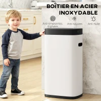 HOMCOM Poubelle de cuisine automatique 50L, poubelle à capteur de mouvement, fonctionne sur piles, 26,5x35,5x68cm, crème(m-6)