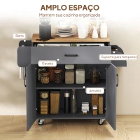 HOMCOM  Ilha de Cozinha com 1 Gaveta Suporte para Panos e Especies Carrinho Auxiliar com Rodas 105x36x85 cm Cinza(m-4)