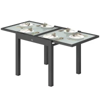 Outsunny Tavolo da Pranzo Allungabile da Giardino con Piano in Vetro e Alluminio, 80-160x80x75 cm, Nero e Trasparente(m-10)