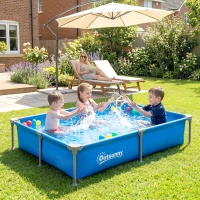 Outsunny Metal Frame Swimming Pool, Rectangular Above Ground Frame Pool with Repair Patch, 229 x 160 x 43 cm, Blue(m-2)