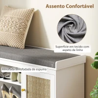 HOMCOM Banco Sapateira com Assento Acolchoado Portas em Vime e Prateleira Aberta para 9 Pares de Sapatos 105x35x47 cm Branco(m-5)