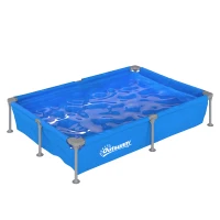 Outsunny Metal Frame Swimming Pool, Rectangular Above Ground Frame Pool with Repair Patch, 229 x 160 x 43 cm, Blue(m-1)