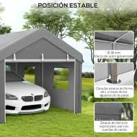 Outsunny Garaje Exterior para Coche 6x3 m Impermeable con Tejido PE Resistente Marco de Acero Paredes Desmontables Gris Claro(m-7)