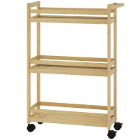 HOMCOM Raft de Baie din Bambus cu 3 Niveluri, Carucior Organizator cu Roți pentru Bucătărie, Baie, Living, 55 x 20 x 75 cm - Natural(m-10)