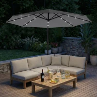 Outsunny Freiarmschirm 3 m mit Solar-LEDs, für Garten, Grau(m-5)