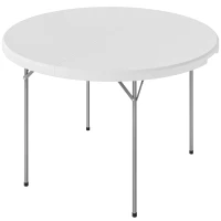 Outsunny Mesa Dobrável Campismo 120x120x74 cm Mesa Dobrável Portátil com Tampo de HDPE Almofadas Antiderrapantes Branco(m-11)