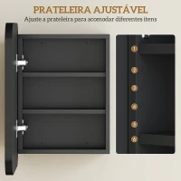 HOMCOM Armário de Casa de Banho com Espelho, Design com Bordas Arredondadas e Prateleiras Ajustáveis 40,2x10,2x50,9 cm Preto(m-7)